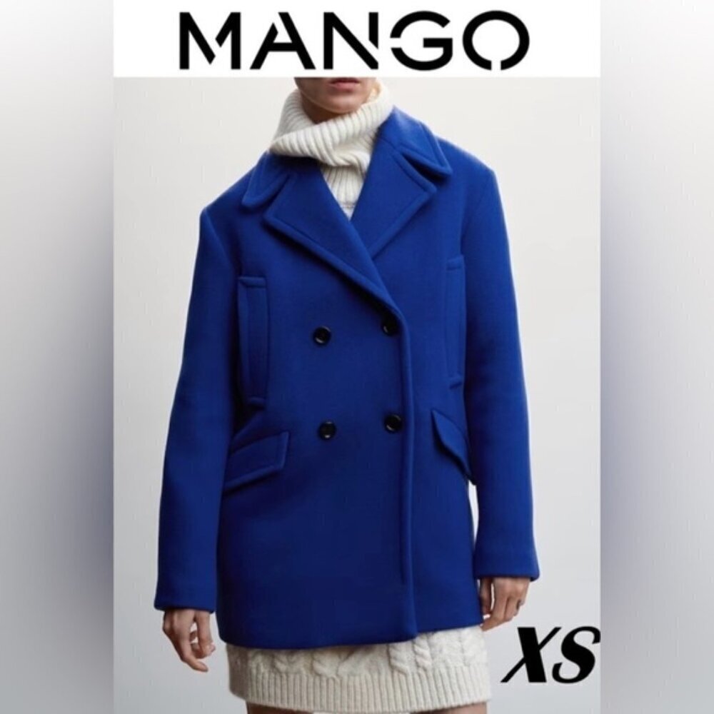 🩷 Mango - Women's Buttoned Wool Blend Coat - Blue. Size: XS. NWT. (1365)
